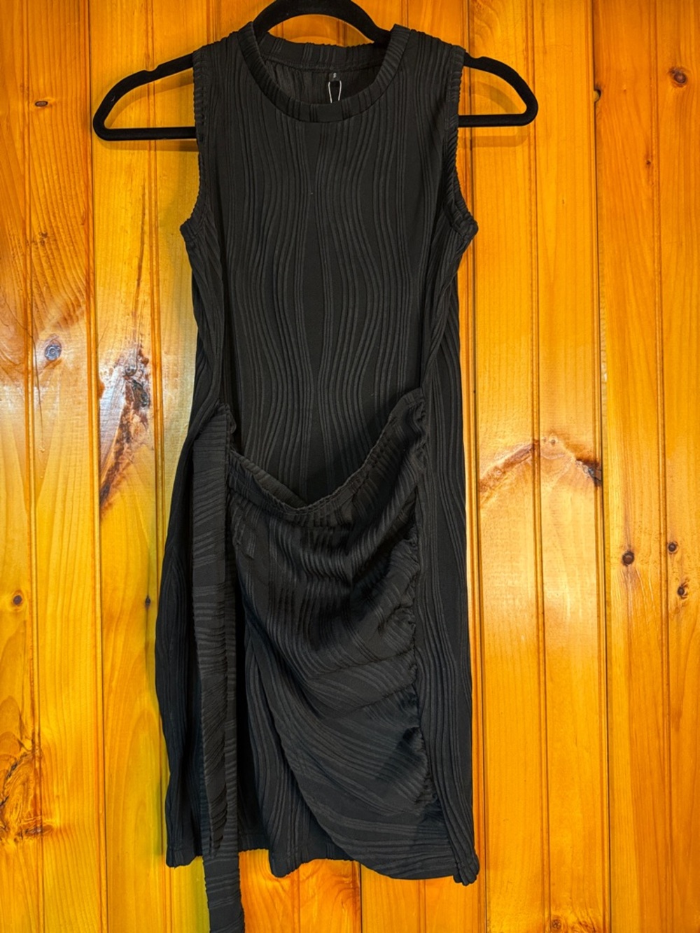 Kohl's Black Sleeveless Textured Midi Dress with Draped Front Detail